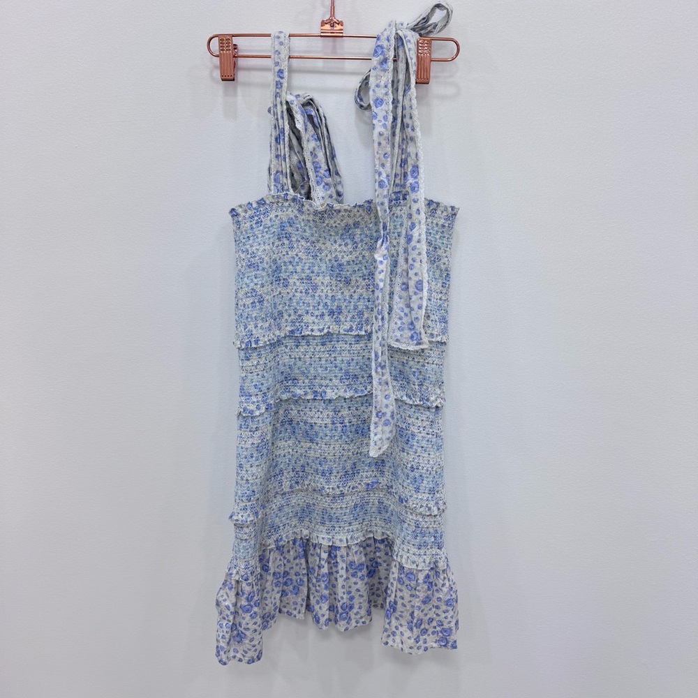 LoveShackFancy Belle Smocked Fitted Floral Mini Dress with Adjustable Straps Sm - Picture 8 of 11